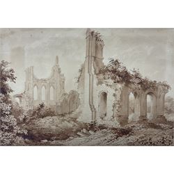 English School (19th century): 'Byland Abbey - York', sepia watercolour titled unsigned 29cm x 43cm