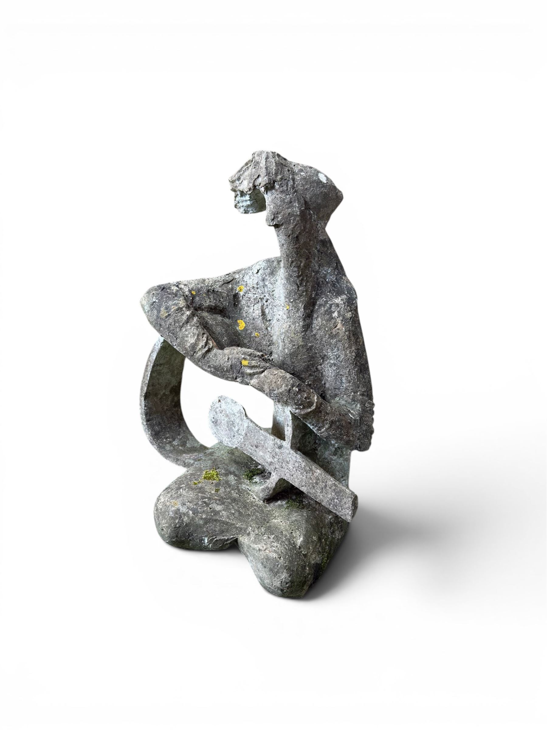 Composite stone sculptured figure playing a guitar, and a shell sculpture (2)