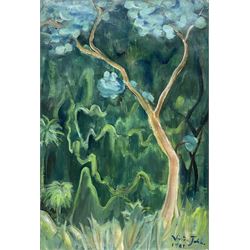 Vivien John (British 1915-1994): 'Forest Scene', oil on board signed and dated 1982, titled on label verso 55cm x 37cm 