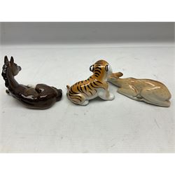 Collection of Russian Lomonosov USSR animal figures, to include  lynx, tiger, red panda, sealion, panada, etc 