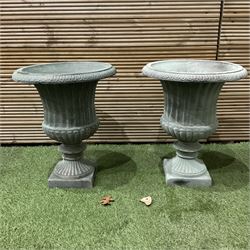 Pair of small Victorian style grey painted cast irons gardens urns - THIS LOT IS TO BE COLLECTED BY APPOINTMENT FROM DUGGLEBY STORAGE, GREAT HILL, EASTFIELD, SCARBOROUGH, YO11 3TX