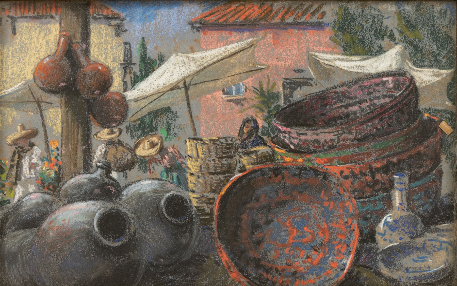 Captain George Claude Leon Underwood (British 1890-1975): Still Life of a Market Stall in Mexico, pastel signed 22cm x 35cm