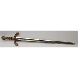  Modern Spanish Marto Toledo broadsword entitled Rolands Durendal sword with 95cm blade and copper coloured pierced hilt 117cm overall, with associated paperwork  