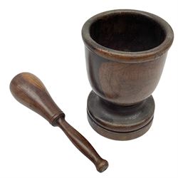 Late 18th/early 19th Century turned fruitwood pestle and mortar, mortar H18cm 