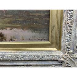 Charles Smith (British 19th Century): Sunset Over a Flatland Landscape, oil on board signed 20.5cm x 30cm 