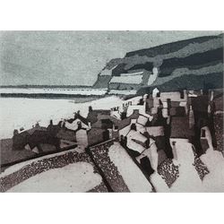 David Morris (Northern British 1937-2018): 'Staithes Cliffs', aquatint signed titled and numbered 32/50 in pencil 14cm x 19cm