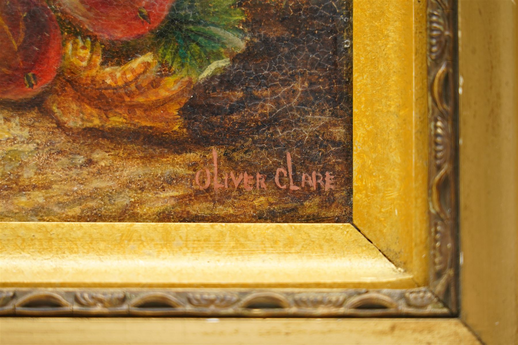 Oliver Clare (British 1853-1927): Still Life of Apples and Plums, oil on wood panel signed 14cm x 22cm