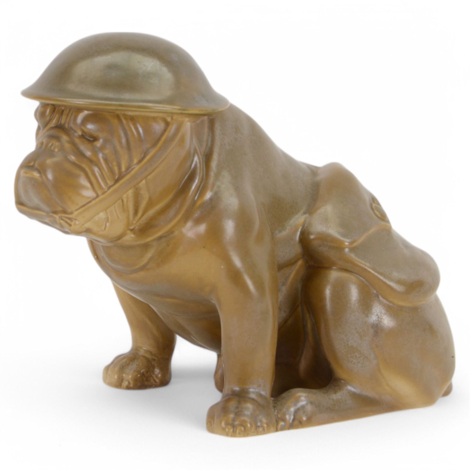 Royal Doulton Tommy Bulldog figure, modelled in WWI army uniform, khaki glazed, with printed mark beneath and N662746, H18cm