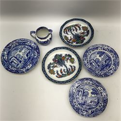 A group of Spode blue and white Italian pattern wares, to include large bowl, jug, various plates, trinket dishes, caddy, most with blue printed mark beneath, together with  selection of Victorian ceramics. 