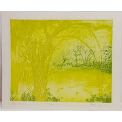  Barley Field, limited edition etching signed in pencil by AndrJacquemin (French 1904-1992), Tree', limited edition print signed, tilted and dated '74 in pencil Rothenberg, Abstract Shapes, colour print indistinctly signed and dated 1970 and one other max 53cm x 65cm all unframed (4)  