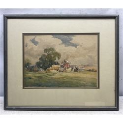 Owen Bowen (Staithes Group 1873-1967): 'Thrashing at Collingham', watercolour signed, titled verso 25cm x 35cm 