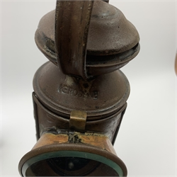  Adlake Non-Sweating railway lamp by Lamp Manufacturing and Railway Supplies Ltd.,bearing Mirfield Station plaque H34cm, LMS railway lamp with revolving coloured filters, no.30093 and Tilley style lamp (3)  