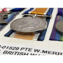 WWI trio of medals comprising British War Medal, Victory Medal and 1914-15 Star awarded to S2SR-01529 Pte. W. Merry A.S.C.; all with ribbons