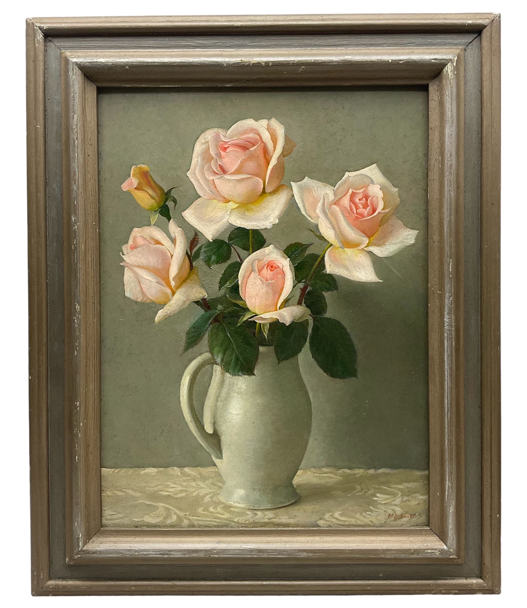 John Bulloch Souter (Scottish 1890-1972): Still Life of Pink Roses in a Vase, oil on board signed 40cm x 29cm