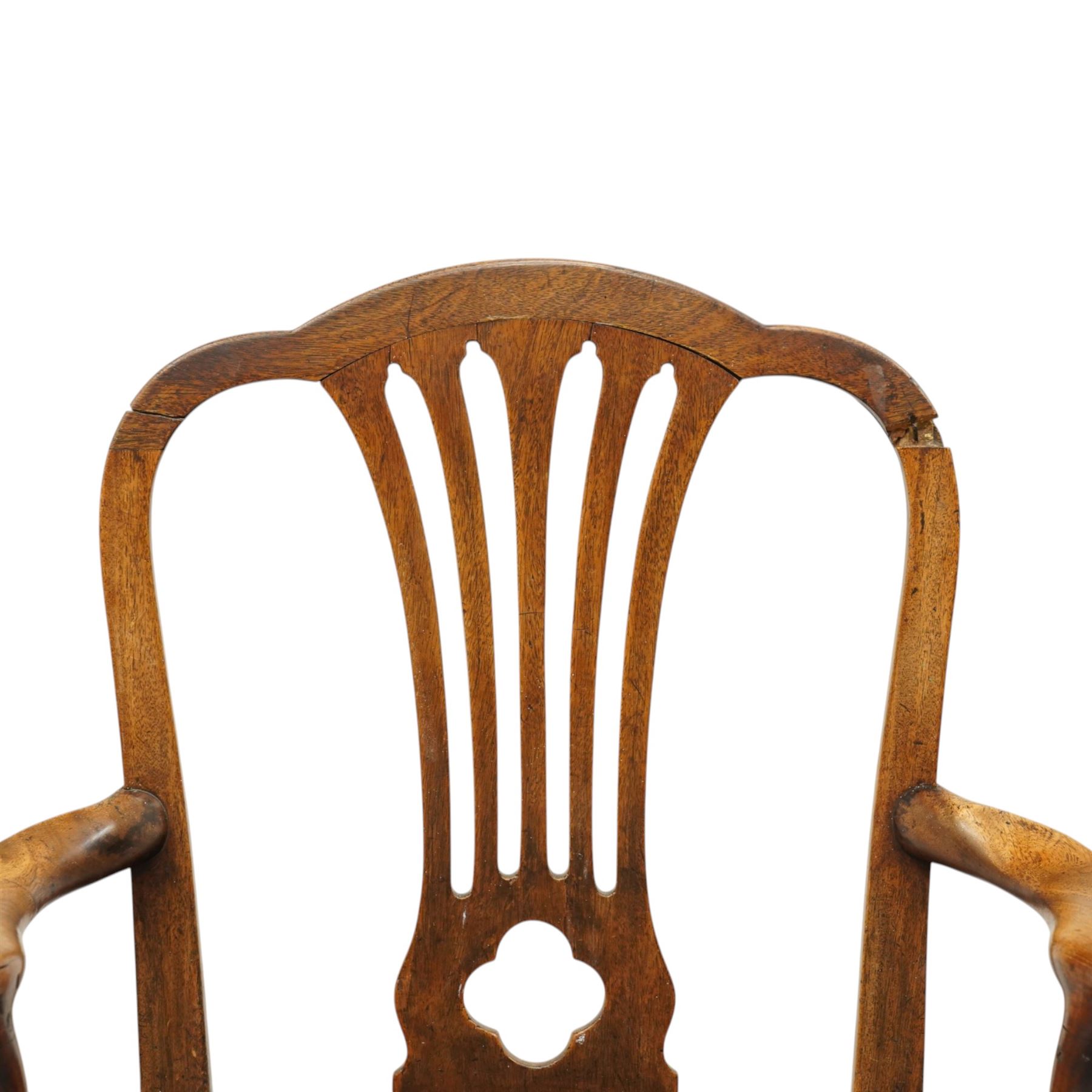 George III oak drop-leaf oval dining table with harlequin set of seven 18th century and later chairs including a comb-back Windsor, the table with turned gatelegs united by box stretcher, shaped apron extending to 212cm, the chairs of various forms, three Windsor carvers, a comb-back Windsor, plus a set of three Georgian mahogany dining chairs, pierced splat backs, with matching drop-in upholstered seats