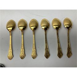 Victorian gold plated lorgnette glasses, 11cm and further set of six gold plated teaspoons stamped Sweden