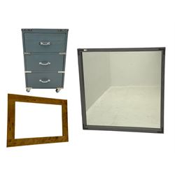 Large wall mirror in painted frame, small oak framed wall mirror, painted three drawer chest 
