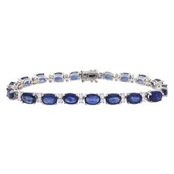 18ct white gold oval cut sapphire and round brilliant cut diamond bracelet, total sapphire weight approx 19.50 carat