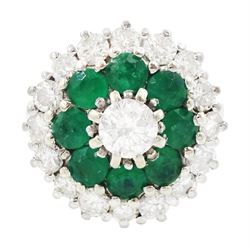 18ct white gold round brilliant cut diamond and round cut emerald cluster ring, principal diamond approx 0.45 carat, total diamond weight approx 1.55 carat