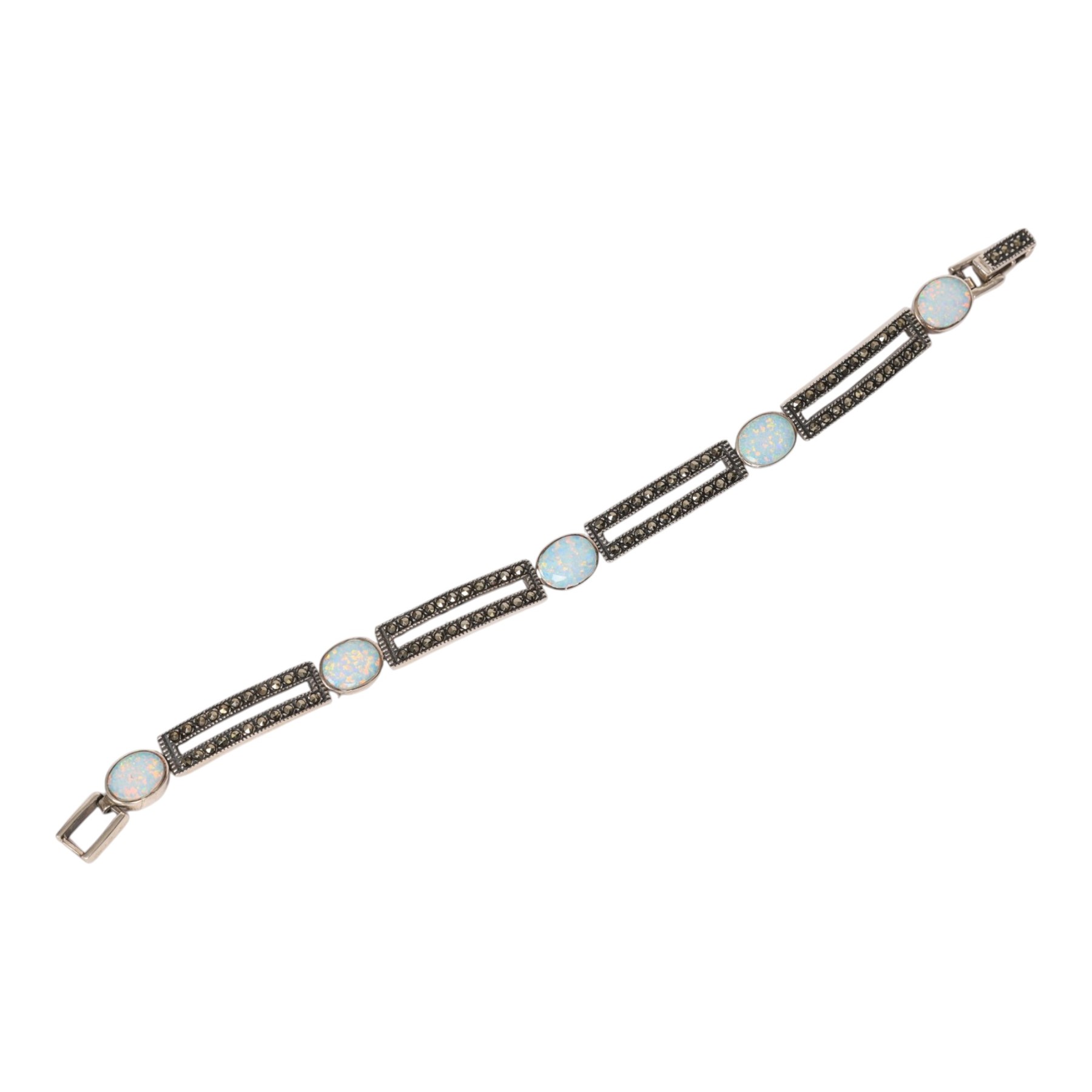 Silver opal and marcasite clasp bracelet