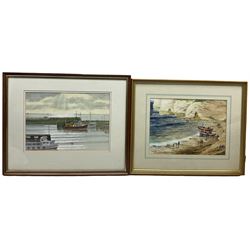 Kenneth L S Glen (British 20th century): North Landing Flamborough, watercolour signed 23cm x 33cm; Jack Burton (British 20th century): Bridlington Harbour, watercolour signed and dated 1990, 23cm x 32cm (2)