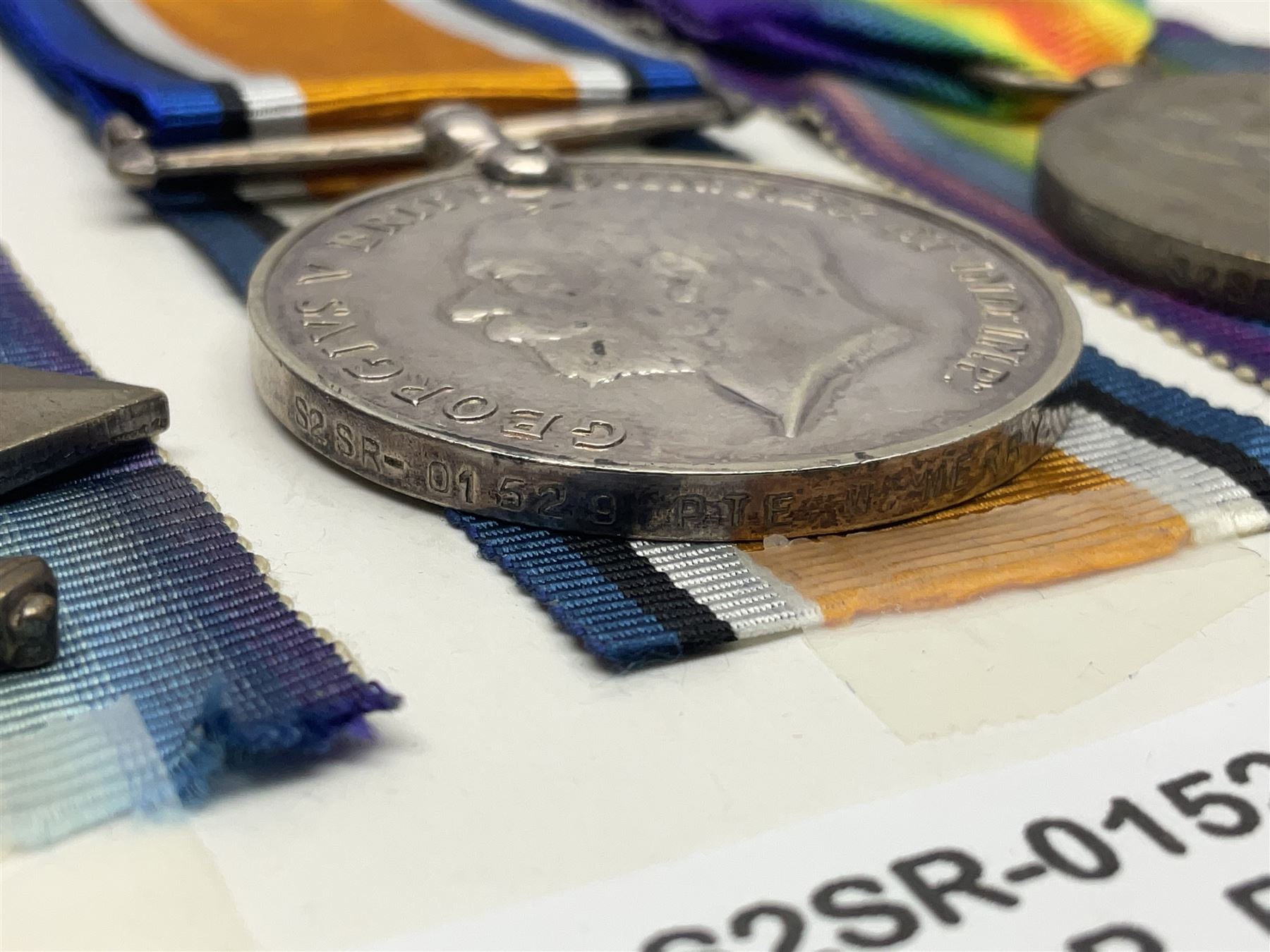 WWI trio of medals comprising British War Medal, Victory Medal and 1914-15 Star awarded to S2SR-01529 Pte. W. Merry A.S.C.; all with ribbons