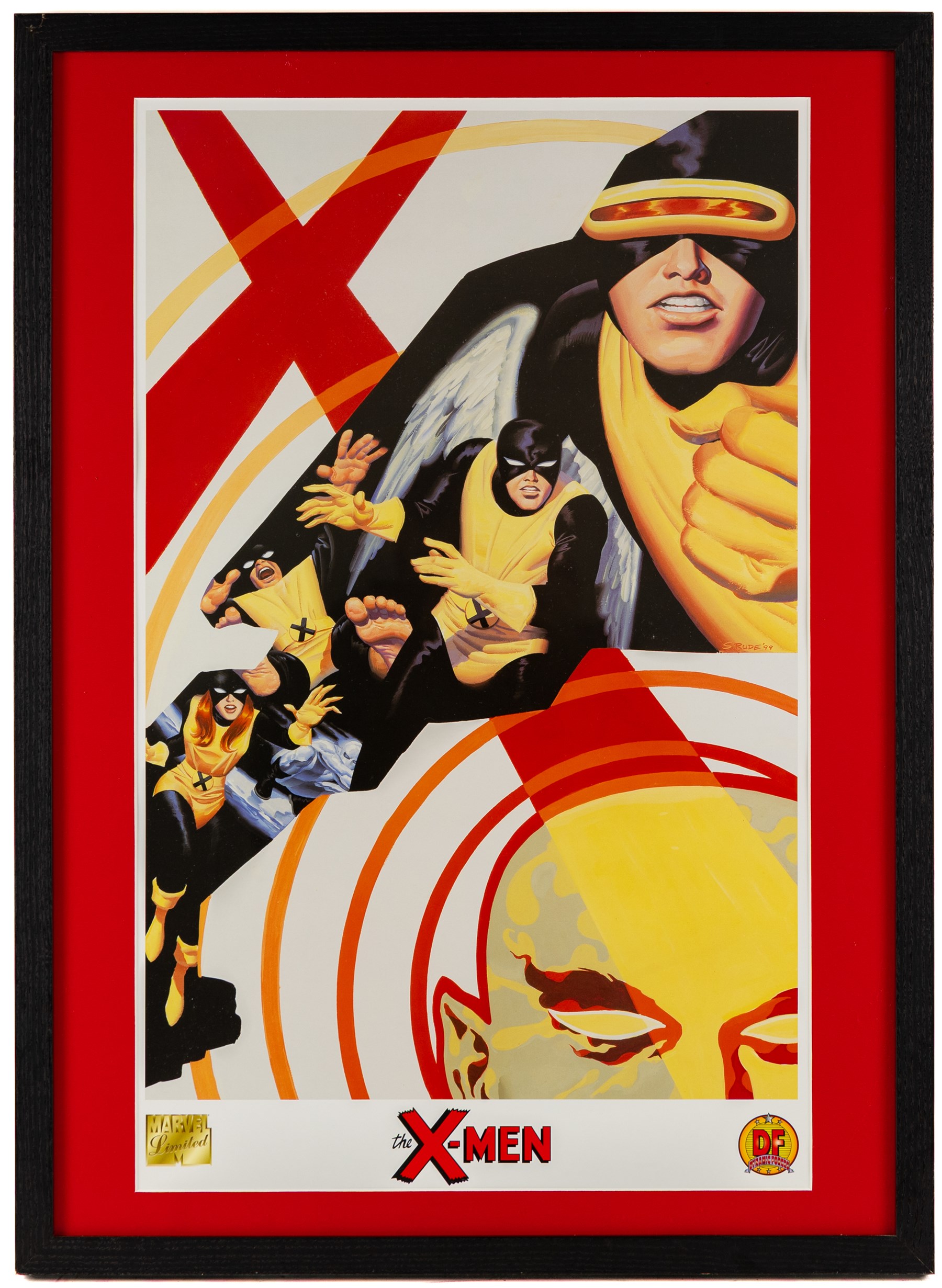 Four limited edition Dynamic Forces Marvel prints, comprising Universe X Premiere lithograph remarked and signed by artist Alex Cross limited no. 21/99, X-Men Death of Phoenix signed by artist Jae Lee, limited no. 7/1980, both with certificate of authenticity and two unsigned prints The Punisher and The Xmen, largest H67cm, W38cm (4)
