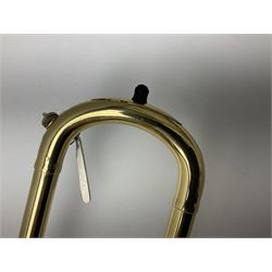 Sebastian Bucklet Aquae Sulis copper and brass trombone No.0910004; in lightweight carrying case; and Kinsman folding tubular chrome music stand in case (2)