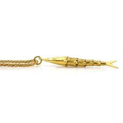 9ct gold articulated fish pendant by Georg Jensen Ltd, London 1977, on 9ct gold necklace, hallmarked