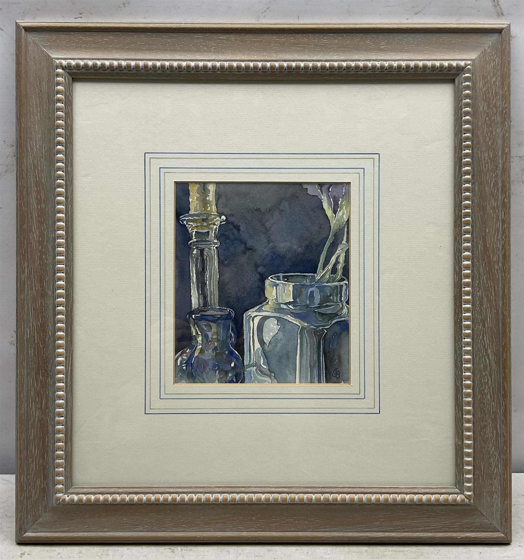 Catherine J Stephenson (Yorkshire 1967-): Seagull at Whitby Harbour and Still Life of Jars, two watercolours signed 30cm x 13cm and 19cm x 16cm (2)