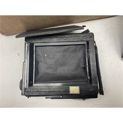 Contessa-Camera Werke folding camera, together with Hirrlinger folding camera, additional plates, two tripods and other accessories 