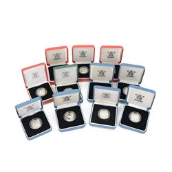Ten The Royal Mint United Kingdom silver proof one pound coins, comprising 1987, 1988 pied...