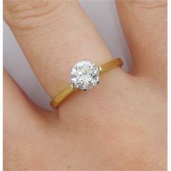 18ct gold single stone round brilliant cut diamond ring, hallmarked, diamond approx 0.75 carat