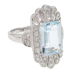  18ct white gold aquamarine and diamond dress ring, stamped 750, aquamarine 2.5 carat  