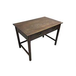 Early to mid-20th century oak side table, fitted with two drawers, raised on chamfered supports