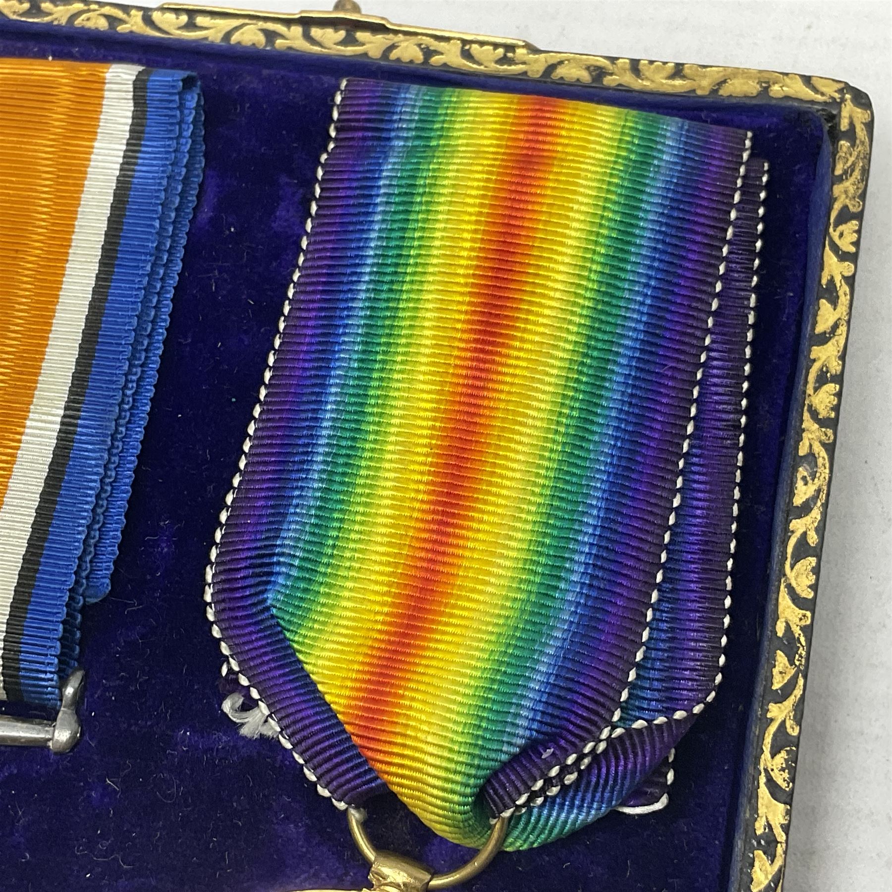 WWI pair of medals comprising British War Medal and Victory Medal awarded to 12-1379 Pte. H. Marshall York and Lanc. R.; both with ribbons in display case; and WWII 1939-1945 Star