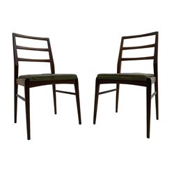 Richard Hornby for Fyne Ladye - set of six (4+2) mid-20th century dining chairs, ladder back over green faux leather upholstered drop-in seat, on tapering supports