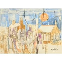 Roy Ostle (British 1930-1992); 'Towards Bethesda', mixed media signed and dated '67, titled signed and dated verso with artist's address 37cm x 51cm