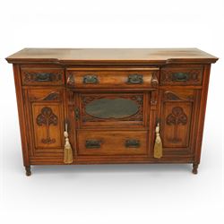 Late 20th century Art Nouveau walnut sideboard, the moulded rectangular top above a run of...