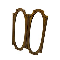 Pair walnut finish wall mirrors, shaped frame with reeded uprights, moulded slip