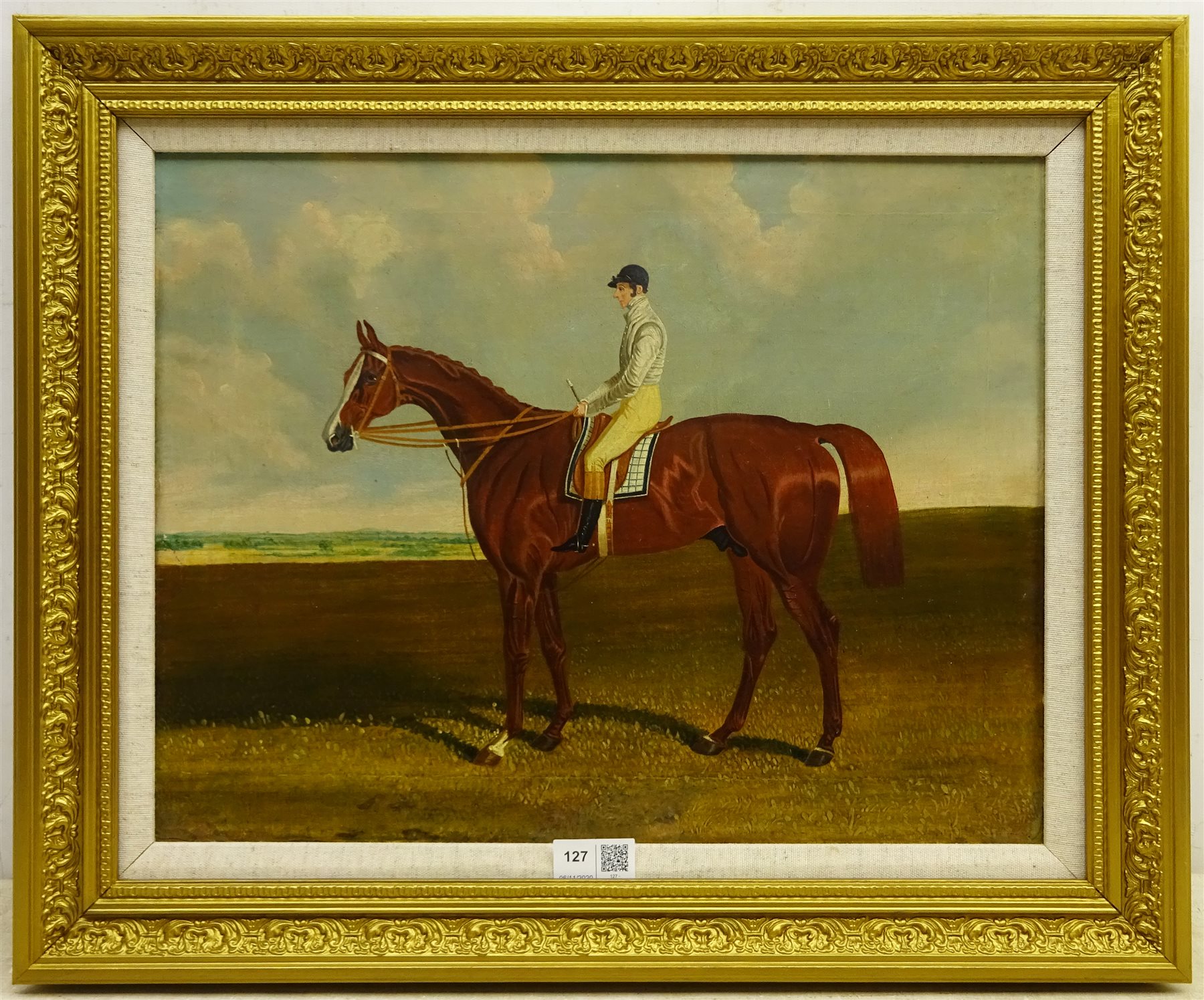 Circle of John Frederick Herring Snr. (British 1795-1865): 'Harkaway' - Race Horse Portrait, oil on canvas unsigned 32cm x 42cm
Notes: Harkaway a chestnut colt (1834-1859) was one of the nineteenth century's great racehorses, although he never contended for a classic race, and spent more time on the Irish turf than on England's racecourses. Referred to more than once as 
