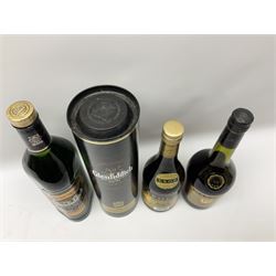 Glenfiddich Special Reserve 12-Year old single malt whisky 70cl, 40%vol, boxed, Glenfiddich Special Reserve single malt whisky 1lt, 43%vol, Martell  Cognac, 68cl, 40%vol and Napoleon French Grape Brandy 70cl, 36%vol (4)