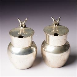 Pair of late Victorian small silver mustard or preserve pots with gilded interiors of baluster form H6cm London 1899 Maker Stokes & Ireland Ltd (2)