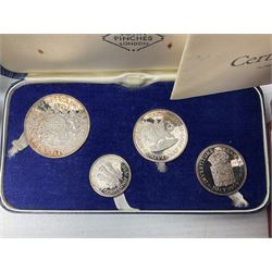Commemorative coins and medallions, including hallmarked silver poultry medal, Royal Mint 'College of Arms Quincentenary Commemorative Medal', Selby Abbey '1069 1969' medallion, two medallions commemorating the Investiture of H.R.H. Prince Charles 1st July 1969 and a set of four coins commemorating the Investiture of Prince Charles, all cased 
