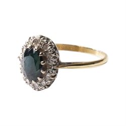 18ct gold sapphire and diamond cluster ring, hallmarked 