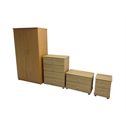 Modern chest, fitted with three drawers (79cm x 42cm x 99cm), matching low chest fitted with two drawers (78cm x 42cm x 54cm),  bedside chest fitted with two drawers (42cm x 42cm x 54cm) and Panasonic colour television