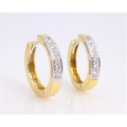  Pair of 18ct yellow gold hoop ear-rings, each set with six round brilliant cut diamonds hallmarked  