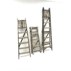 Set three vintage timber step ladders