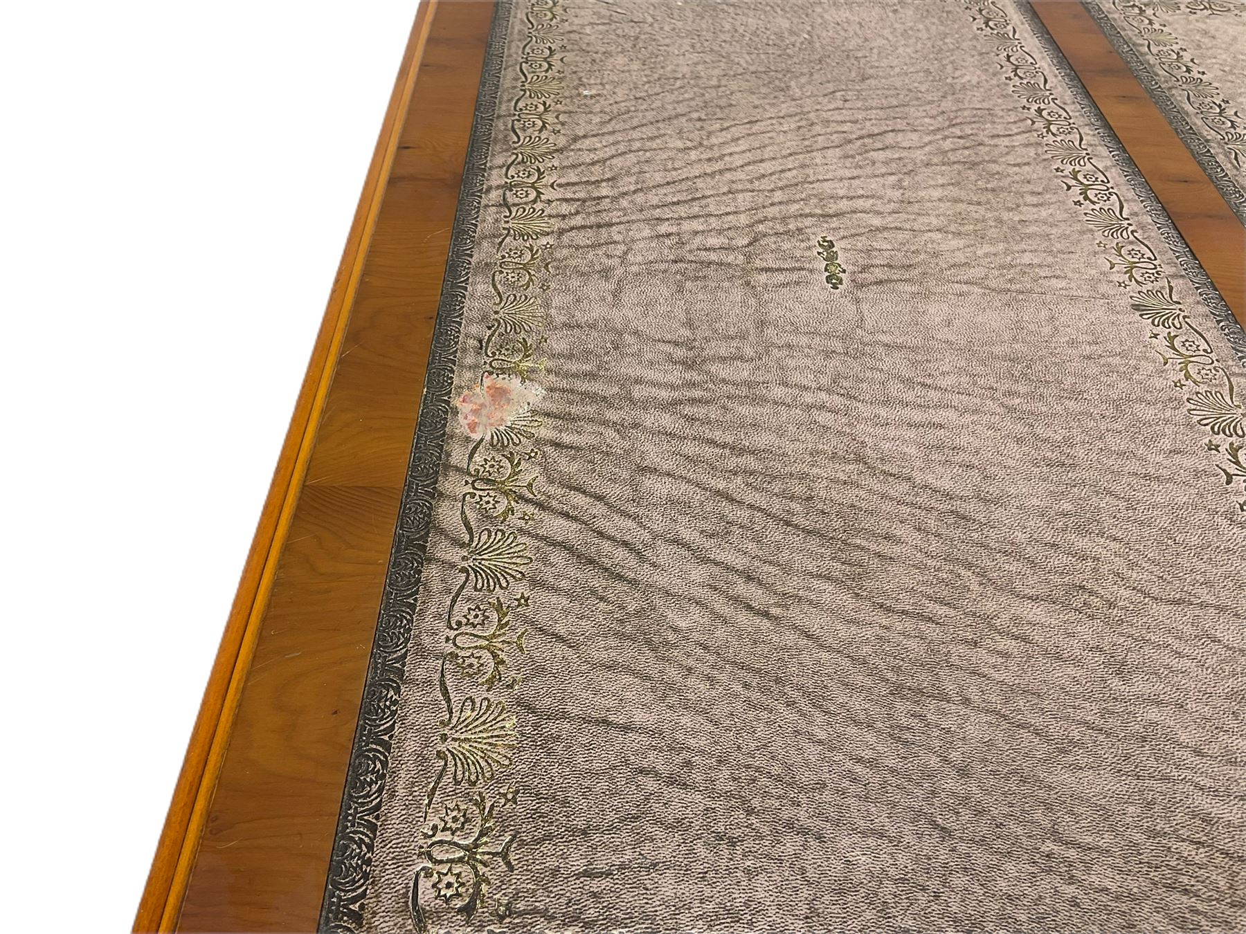 Bevan Funnell reprodux Georgian style yew wood library table, with leather top 