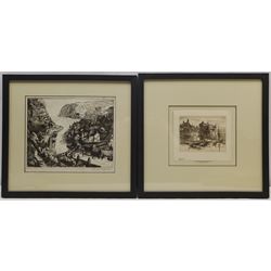 Kenneth F Parratt (British early 20th century): Staithes, etching signed together with English School (20th century): 'Robin Hoods Bay Yorkshire Coast', etching indistinctly signed,  titled in the plate max 20cm x 25cm (2)